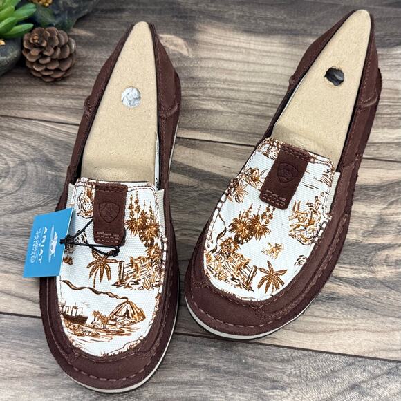 NIB Ariat 7.5M Cruiser Western Aloha Boat Shoes Flats Rusted Paniolo Print Suede - Picture 3 of 10
